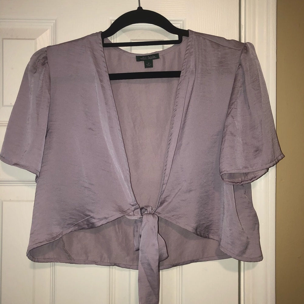Cropped Tie-front Satin Top